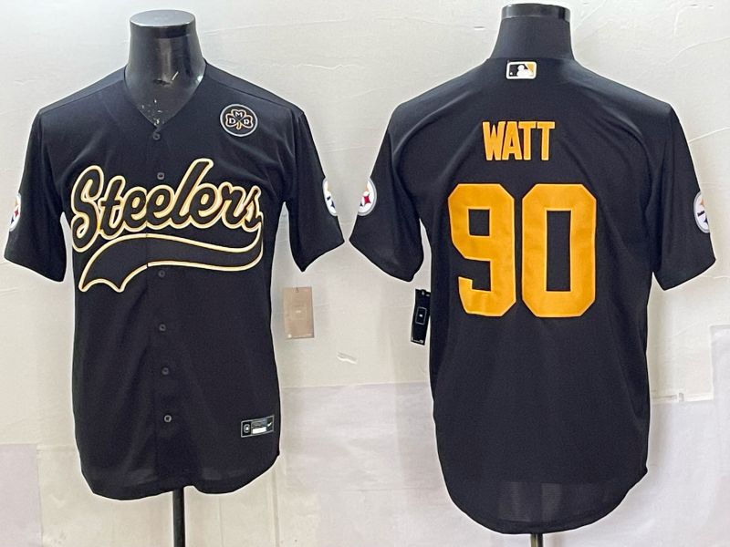 Men 2025 Nike Pittsburgh Steelers #90 Watt Black Joint Name  Limited NFL Jersey style 049->minnesota vikings->NFL Jersey